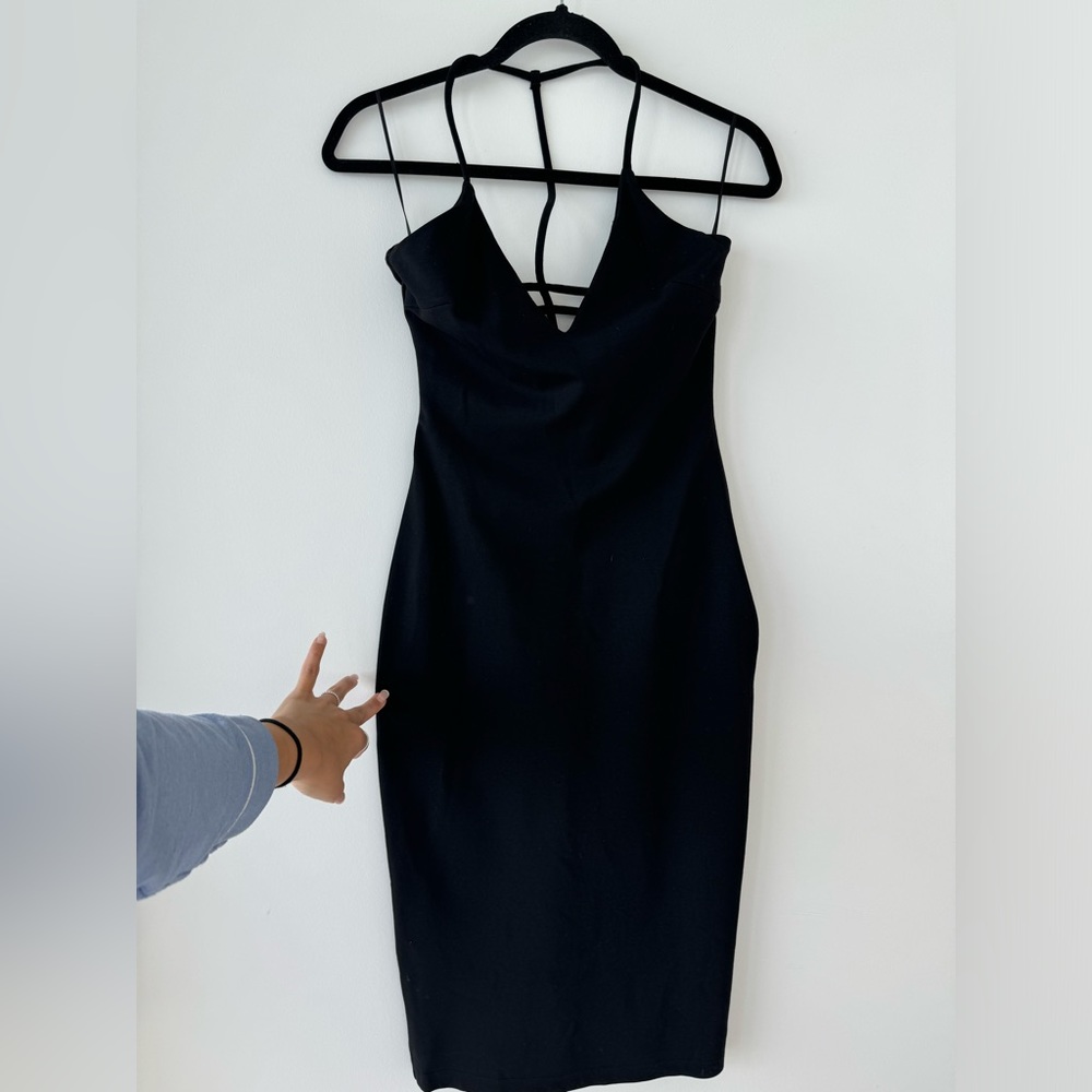 Premonition caged black midi dress